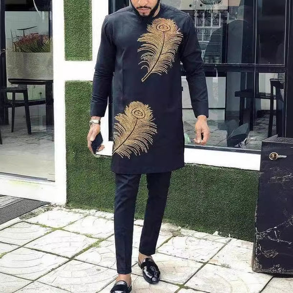 New Independent Station African Ethnic Style Men's Casual Suit Suit Printed Shirt And Pants 2 Piece Set